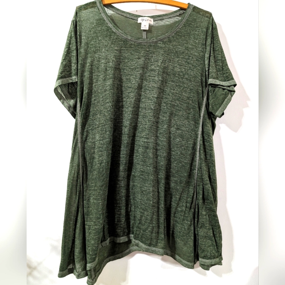 Style & Co Green Shirt Top Short Sleeve Size 2X